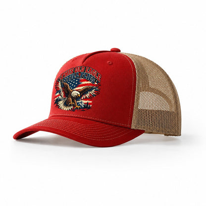 This Old Eagle Still Flies Old Man Strong Trucker Hat – Red Khaki