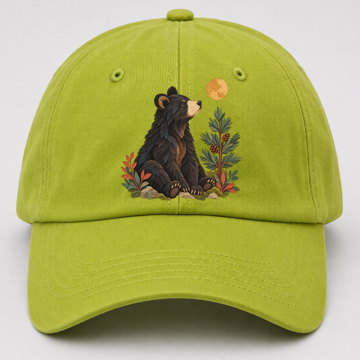 Small Bear Pine Moon Gentle Wild Baseball Cap – Fluorescent Green