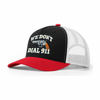 Arcade Pixel We Don't Dial 911 Trucker Hat – Black Red White