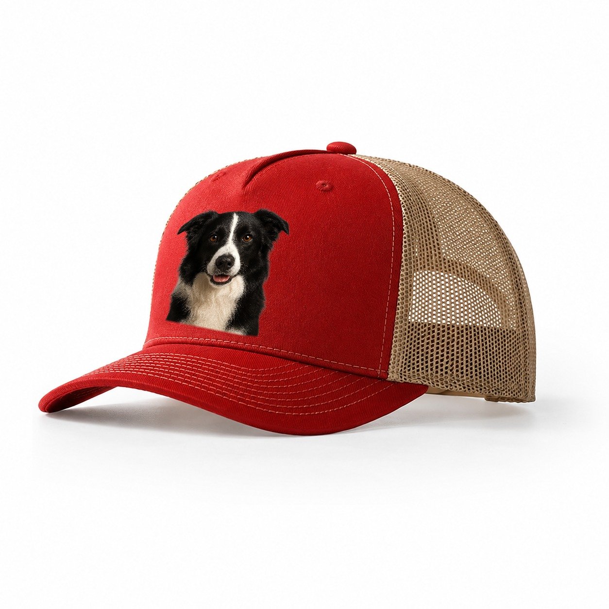 Border Collie Intelligent Companion Trucker Hat – Red Khaki