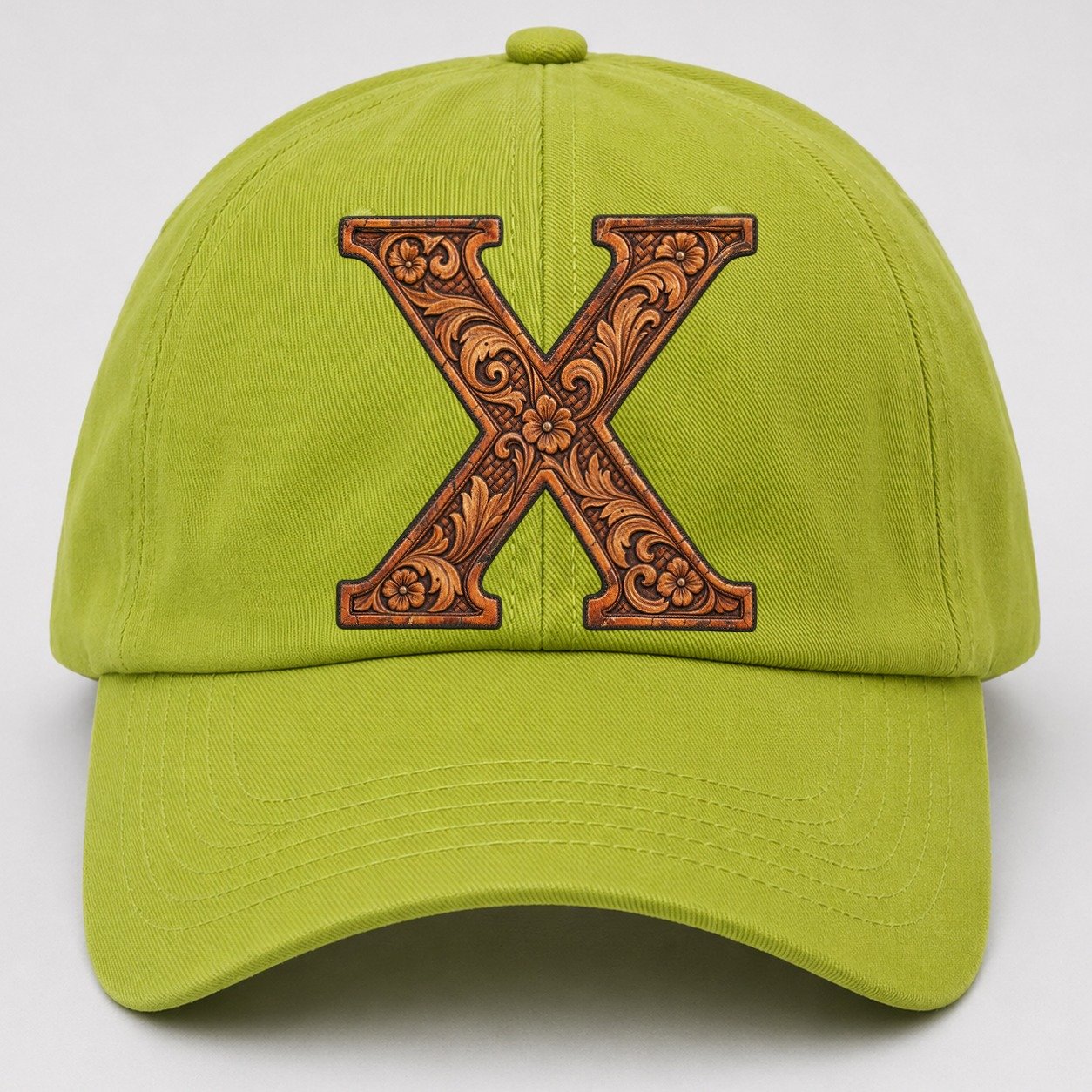 Tooled Leather X Monogram Baseball Cap – Fluorescent Green