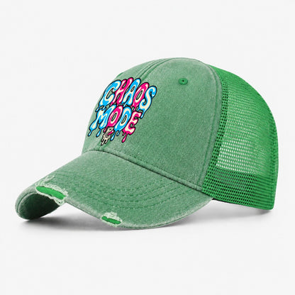 Chaos Mode Crazy Styles Washed Trucker Hat – Ink Green