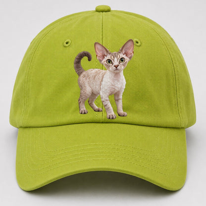 Devon Rex Standing Three Quarter Realistic Cat Portrait Baseball Cap – Fluorescent Green