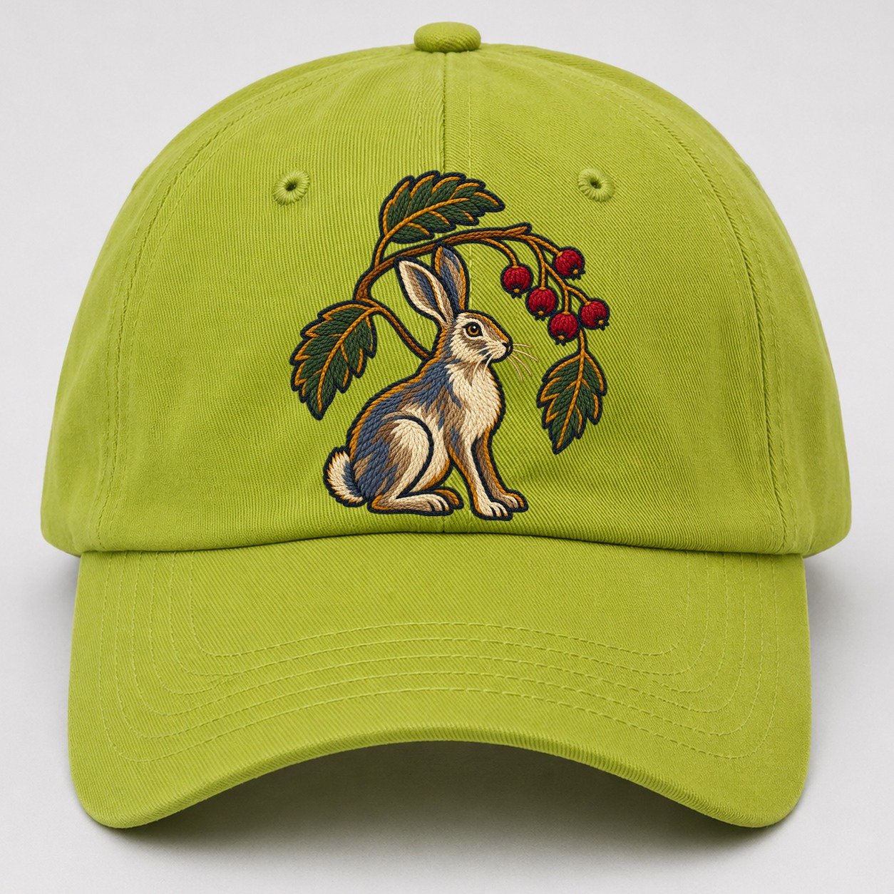 Scottish Rowan And Mountain Hare Uk Culture Heritage Baseball Cap – Fluorescent Green