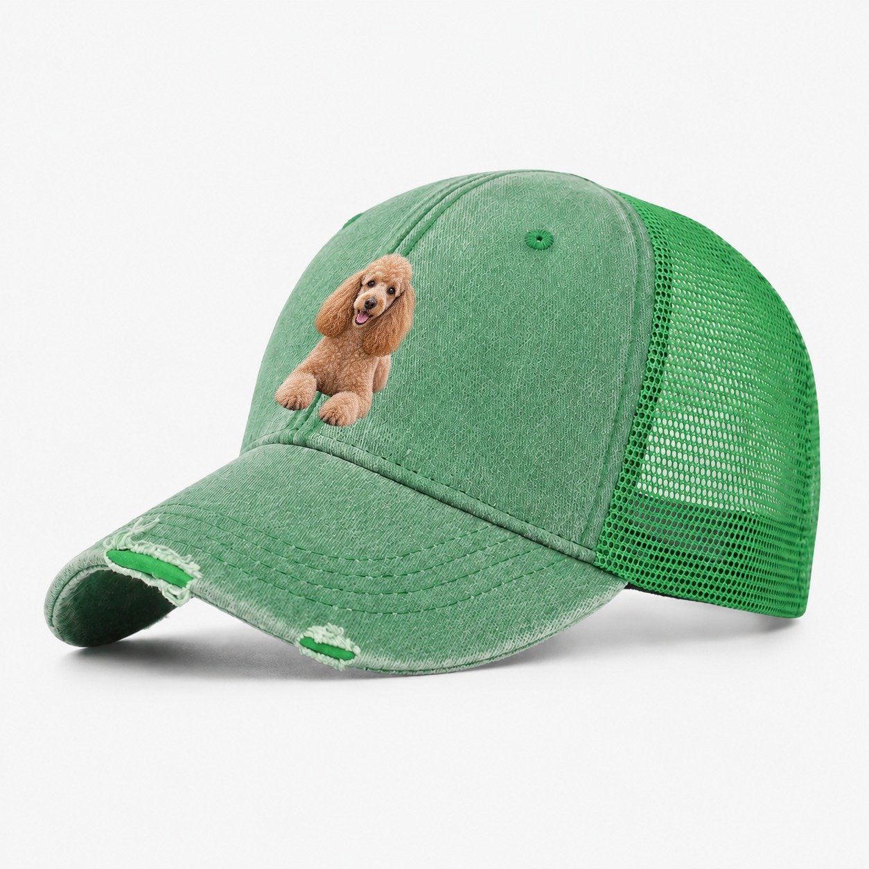 Poodle Sitting Top Breeds Washed Trucker Hat – Ink Green