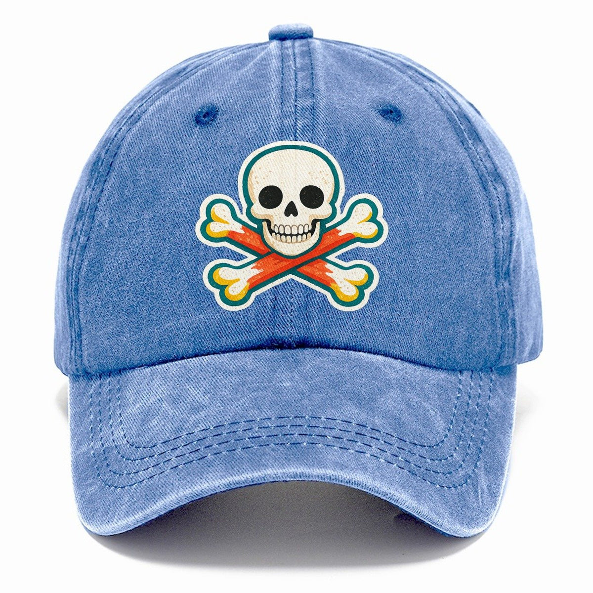 Teal Outline Skull and Crossbones Classic Cap – Summer Sky