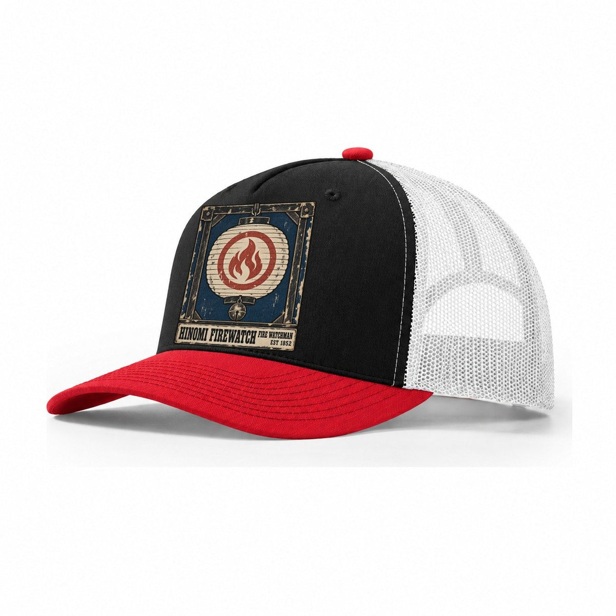 Hinomi Fire Watch Noren Trade Co Trucker Hat – Black Red White