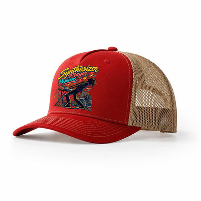 Synthesizer Player Problems Music Instruments Trucker Hat – Red Khaki