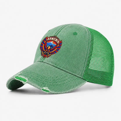 Armenia Retro Badge Country Logos Washed Trucker Hat – Ink Green