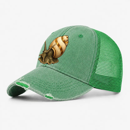 Mystery Snail Portrait Aquarium Keeping Washed Trucker Hat – Ink Green