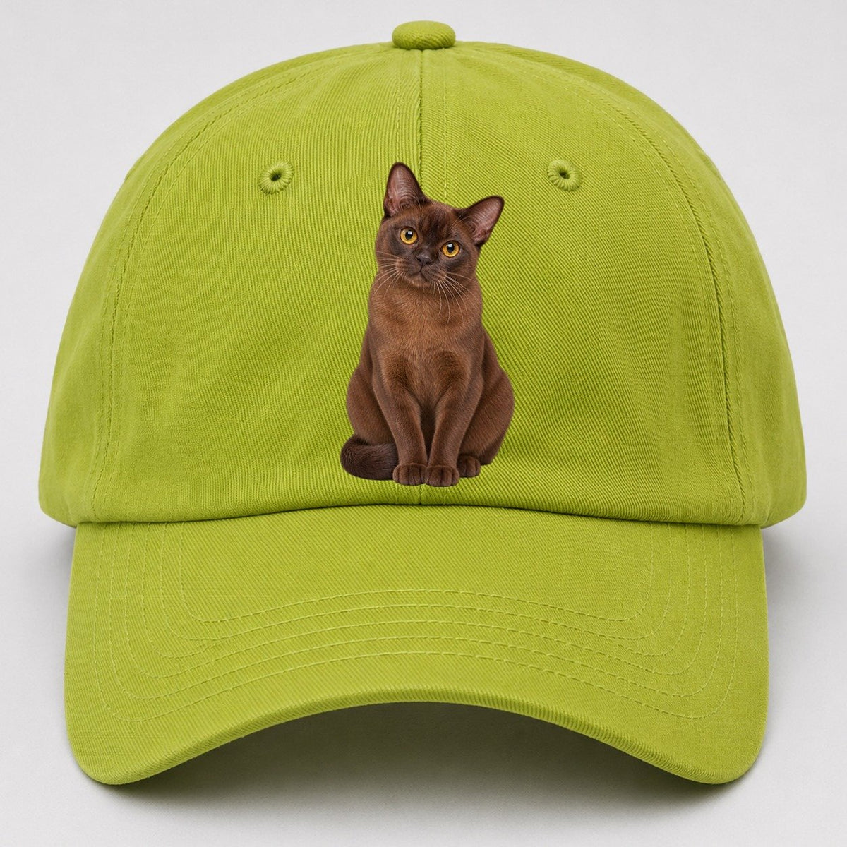 Burmese Seated Portrait Realistic Cat Portrait Baseball Cap – Fluorescent Green