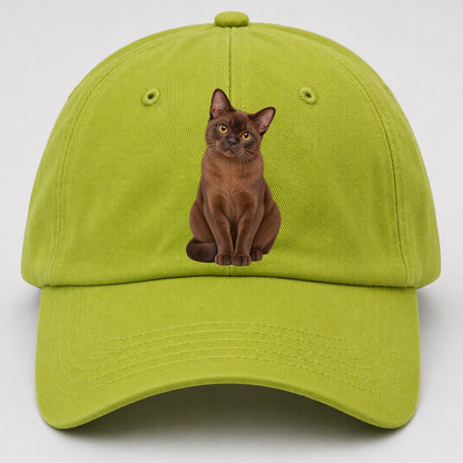 Burmese Seated Portrait Realistic Cat Portrait Baseball Cap – Fluorescent Green