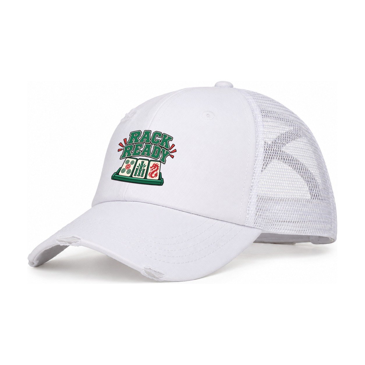Rack Ready Mahjong Game Night Women's Ponytail Trucker Hat – White White