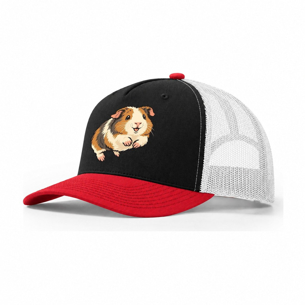 Guinea Pig Happy Hop Small Pet Logos Trucker Hat – Black Red White