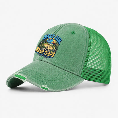 Salt Air And Sand Traps Golf Life Washed Trucker Hat – Ink Green