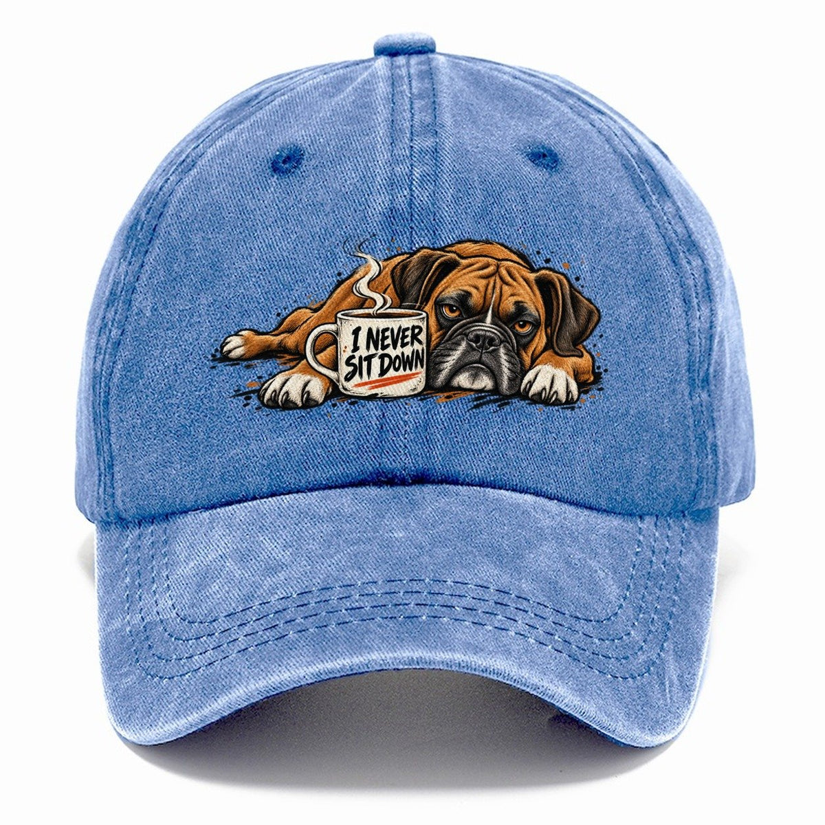 I Never Sit Down Boxer Dog Coffee Classic Cap – Summer Sky