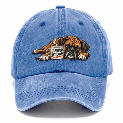 I Never Sit Down Boxer Dog Coffee Classic Cap – Summer Sky