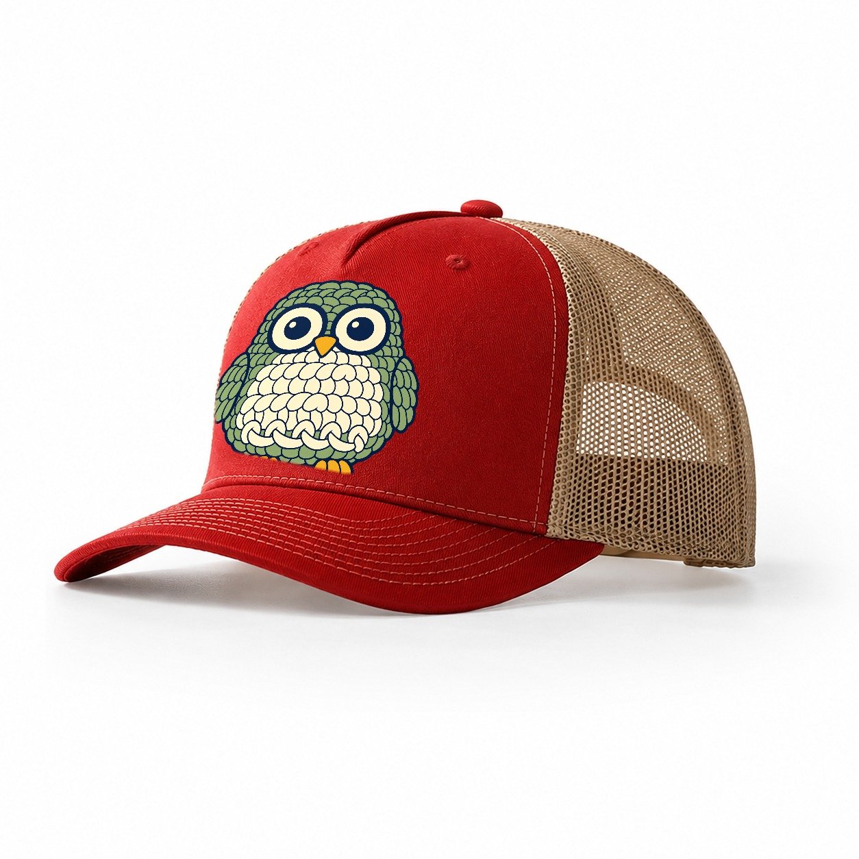 Amigurumi Owl Yarn Crafts Trucker Hat – Red Khaki