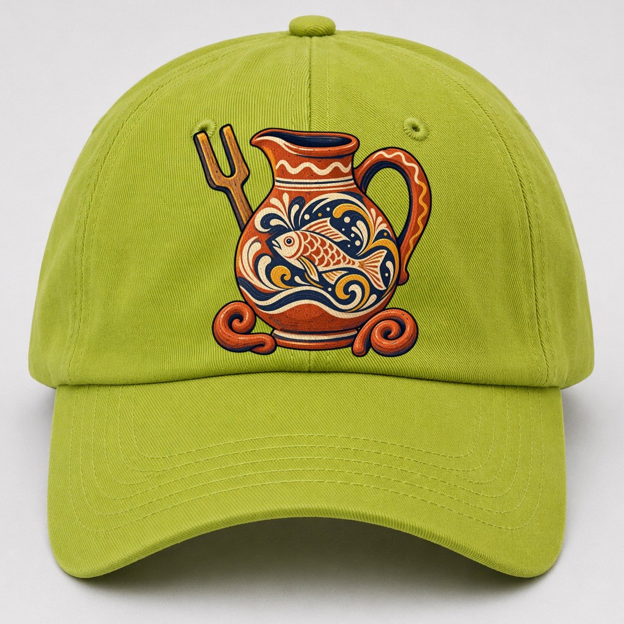 British Slipware Jug Kiln Fork And Clay Swirls Uk Culture Heritage Baseball Cap – Fluorescent Green