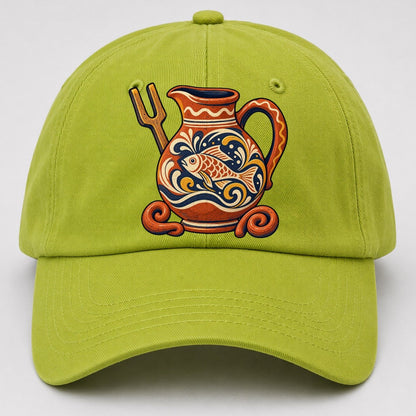 British Slipware Jug Kiln Fork And Clay Swirls Uk Culture Heritage Baseball Cap – Fluorescent Green