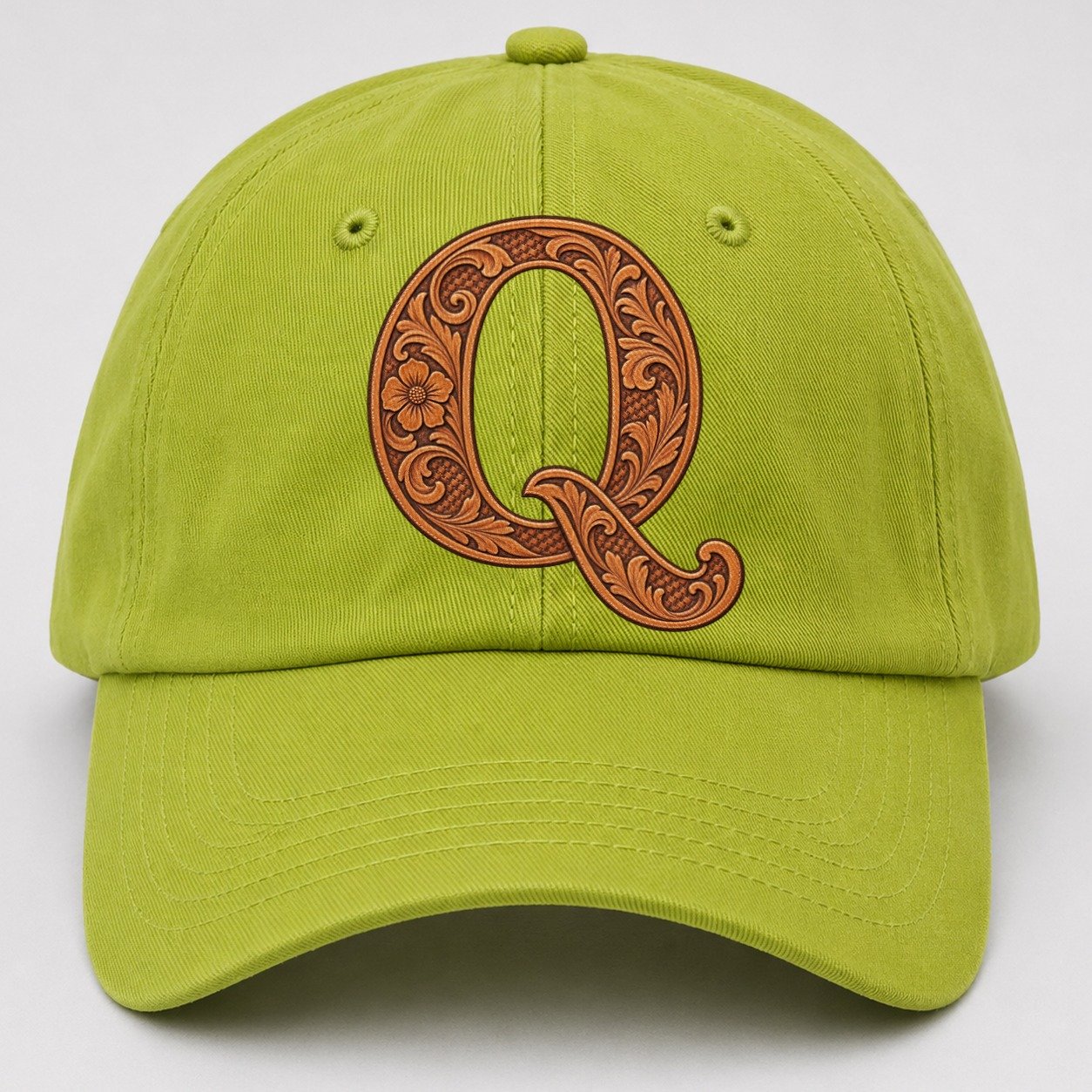 Tooled Leather Q Monogram Baseball Cap – Fluorescent Green