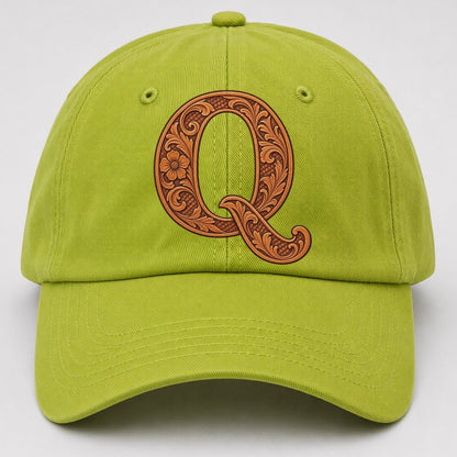 Tooled Leather Q Monogram Baseball Cap – Fluorescent Green