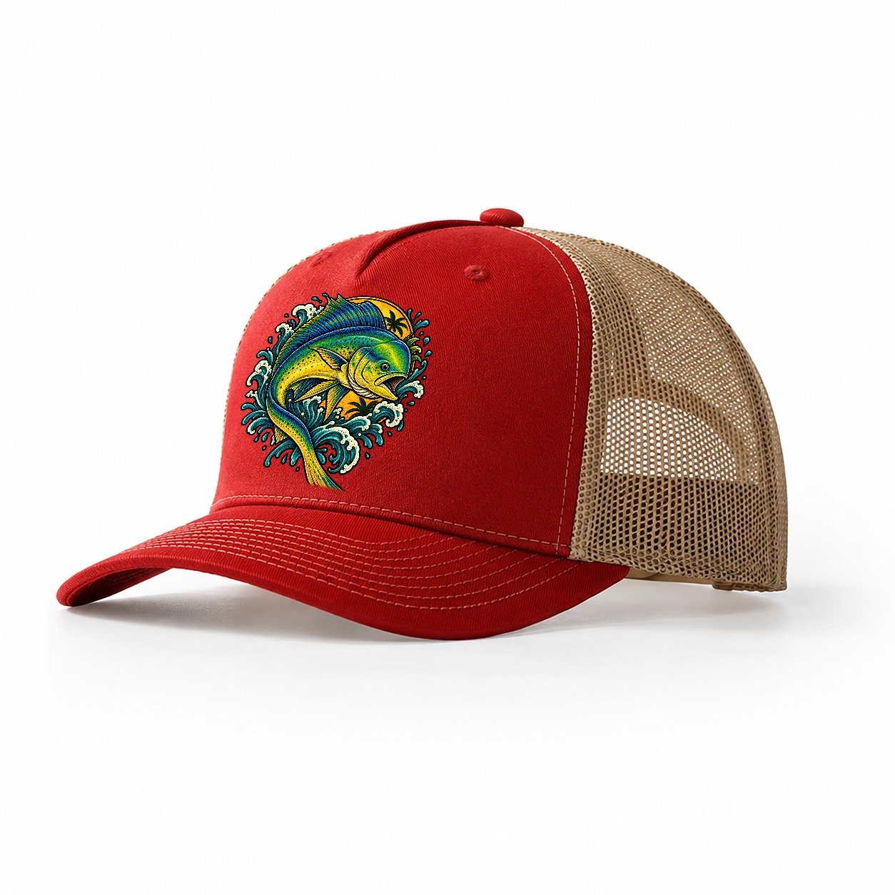 Mahi Mahi Blaze Fishing Club Trucker Hat – Red Khaki