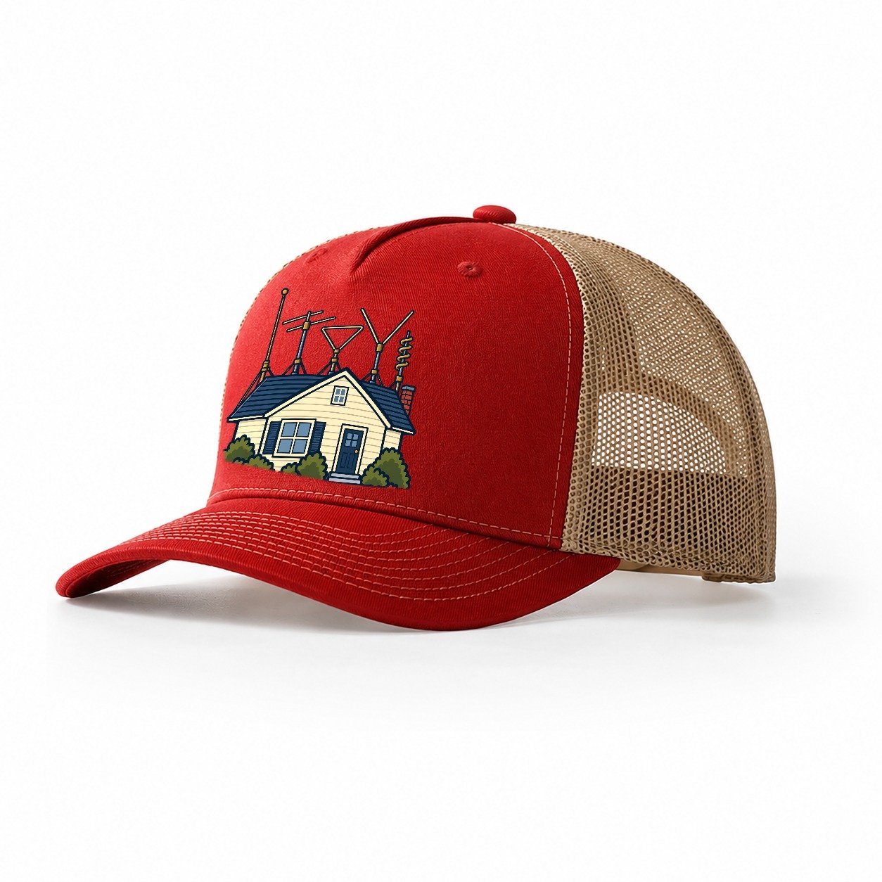 Antenna Filled Garden Amateur Radio Trucker Hat – Red Khaki