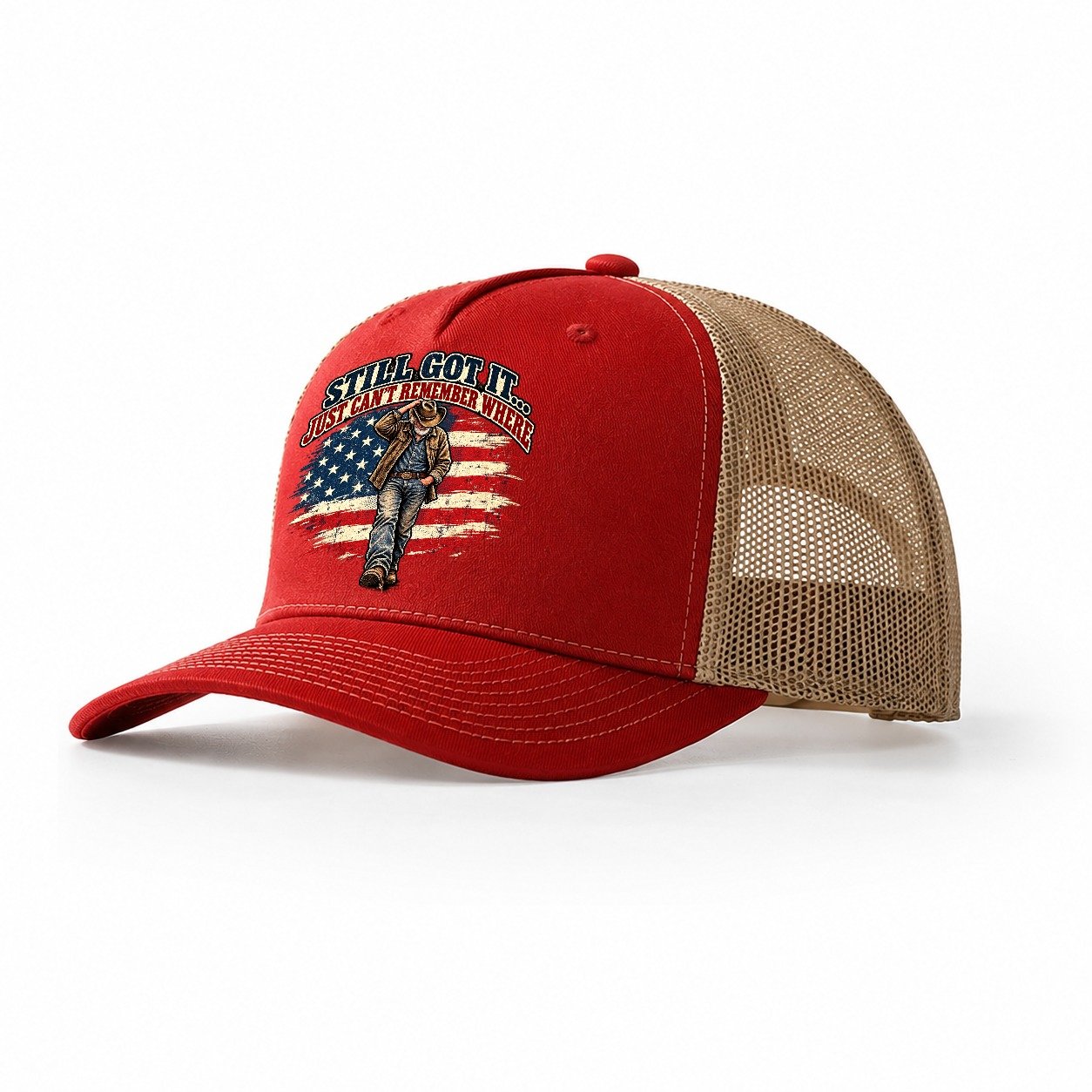 Still Got It Just Can T Remember Where Old Man Strong Trucker Hat – Red Khaki