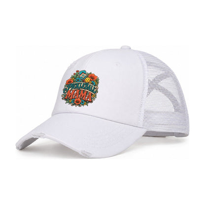 Pickleball Mama Pickleball Life Women's Ponytail Trucker Hat – White White