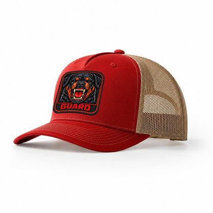 Rottweiler Guard Badge Trucker Hat – Red Khaki