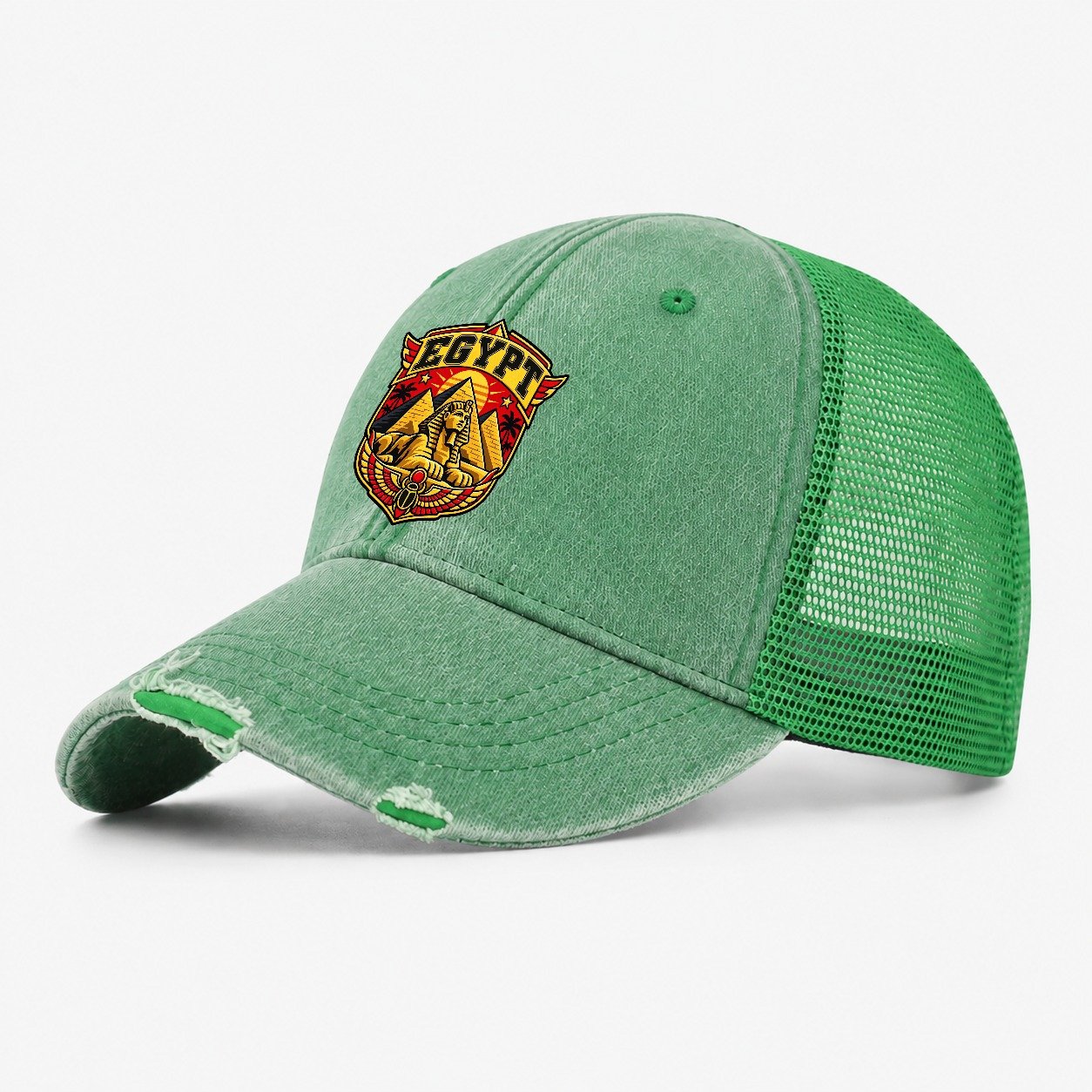 Egypt Retro Badge Country Logos Washed Trucker Hat – Ink Green