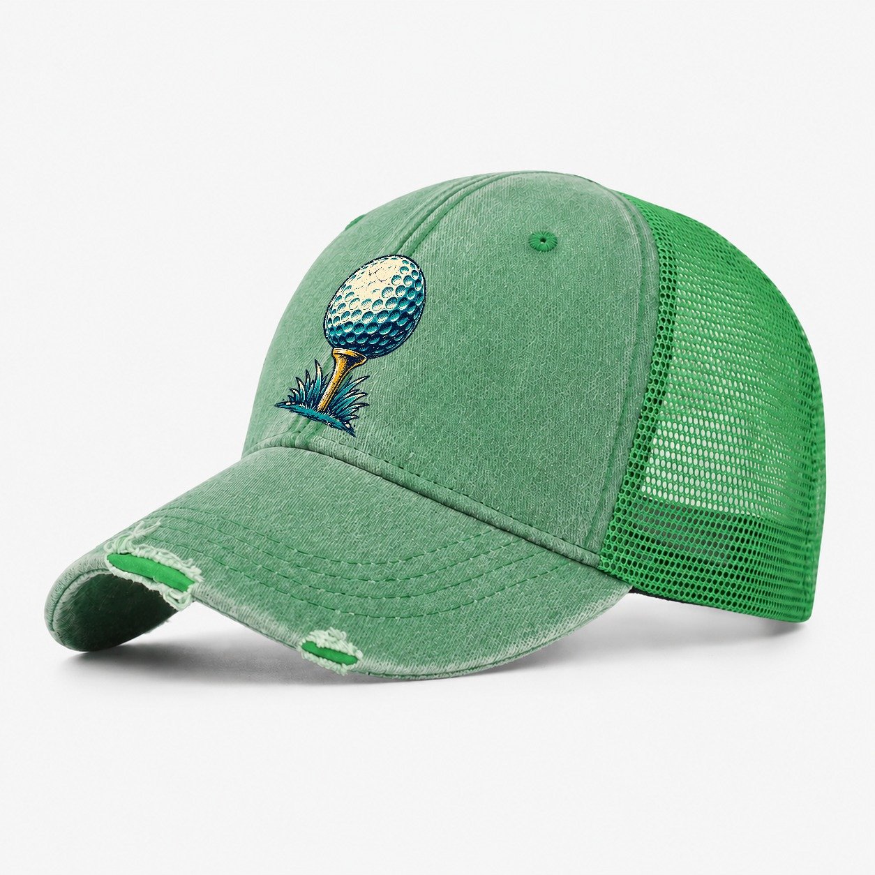 Tee And Ball Mark Golf Life Washed Trucker Hat – Ink Green