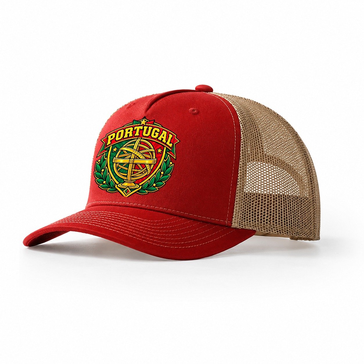 Portugal Retro Badge Country Logos Trucker Hat – Red Khaki
