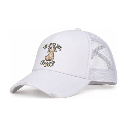 Goat Animal Puns Women's Ponytail Trucker Hat – White White