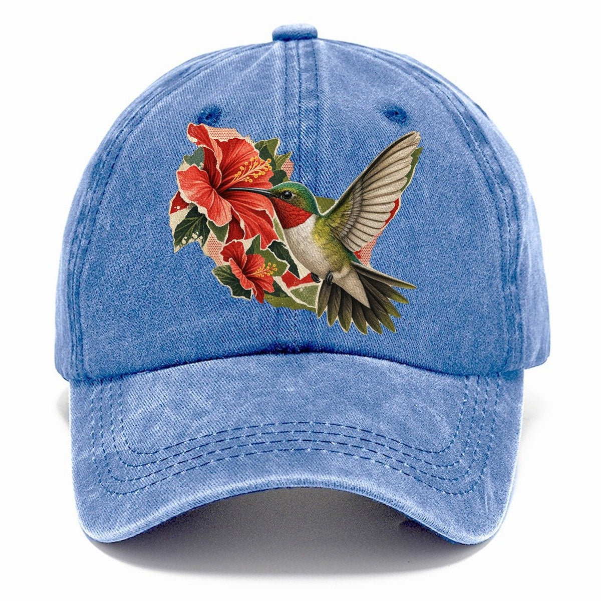 Hummingbird and Red Hibiscus Classic Cap – Summer Sky