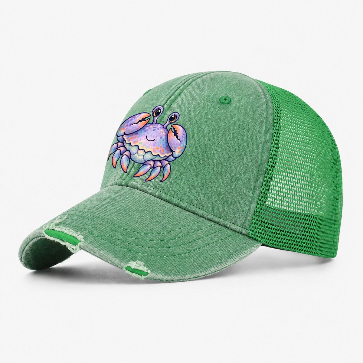 Crab Tucked Claw Hug Sea Sprite Washed Trucker Hat – Ink Green