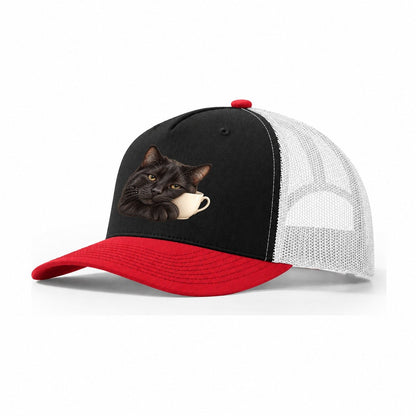 Black Cat Teacup Companion Pastimes Companions Trucker Hat – Black Red White