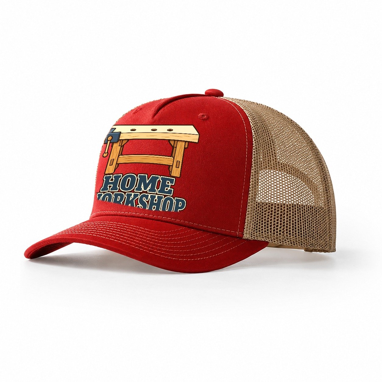 Home Workshop Woodworking Trucker Hat – Red Khaki