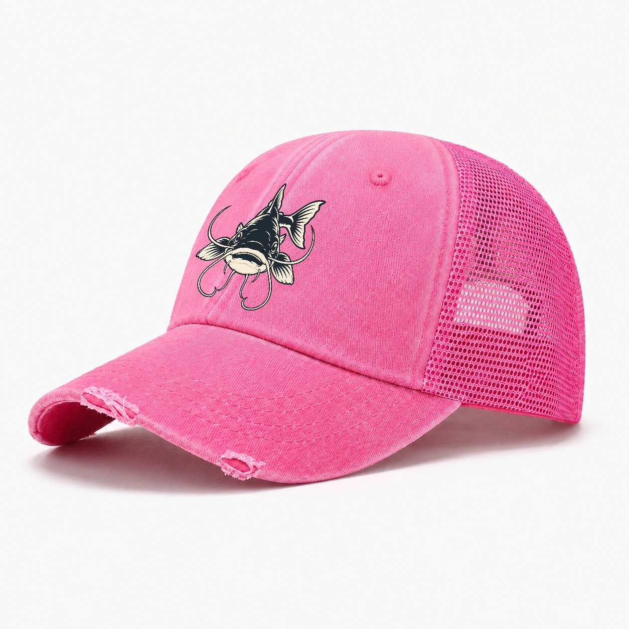 Catfish Whiskers Fishing Elegant Washed Trucker Hat – Rose
