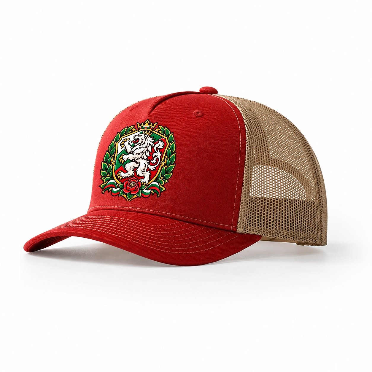 Bulgaria Heraldic Crest Country Logos Trucker Hat – Red Khaki