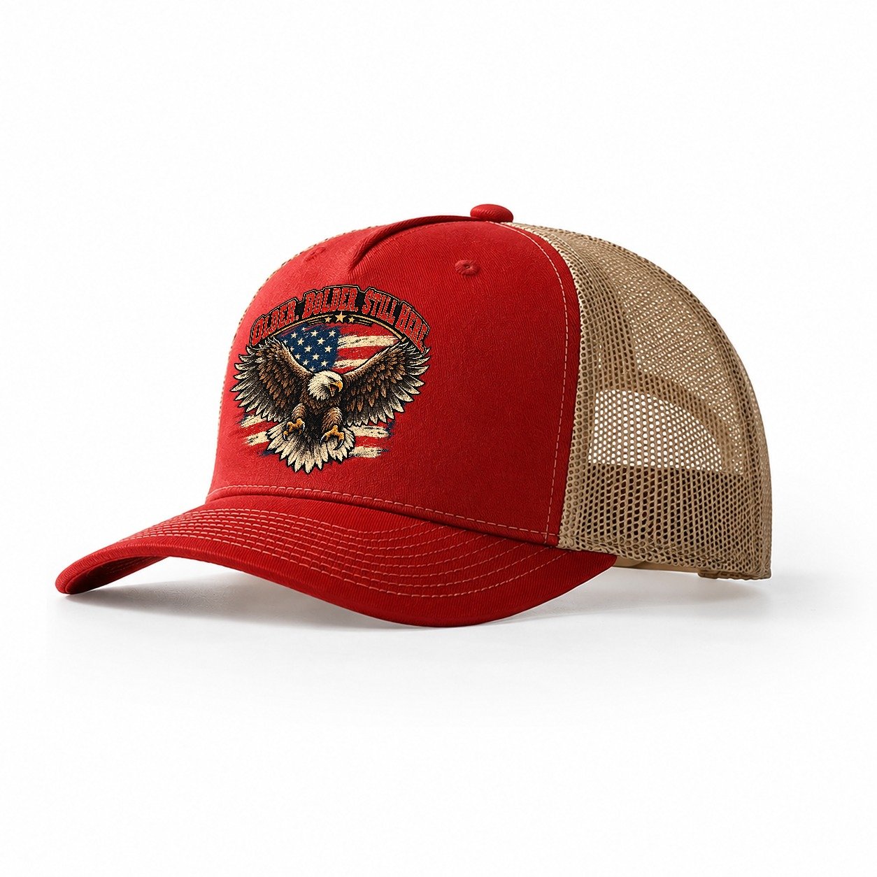 Older Bolder Still Here Old Man Strong Trucker Hat – Red Khaki