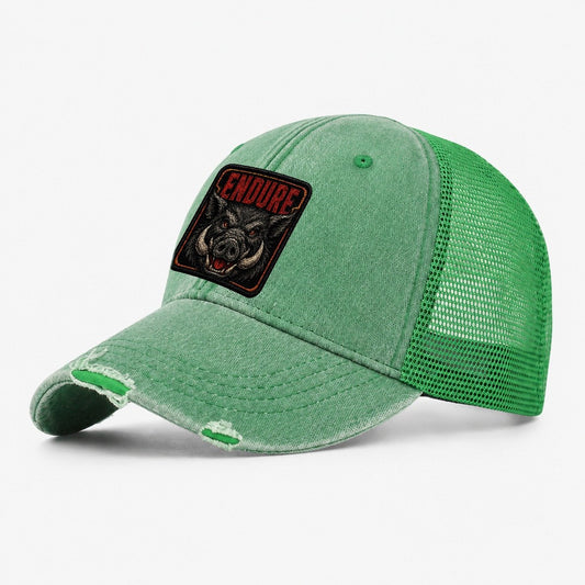 Boar Endure Badge Washed Trucker Hat – Ink Green