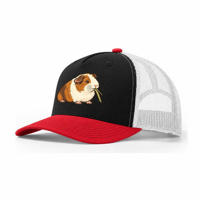 Guinea Pig Hay Bite Small Pet Logos Trucker Hat – Black Red White