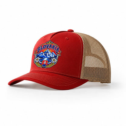 Slovakia Retro Badge Country Logos Trucker Hat – Red Khaki