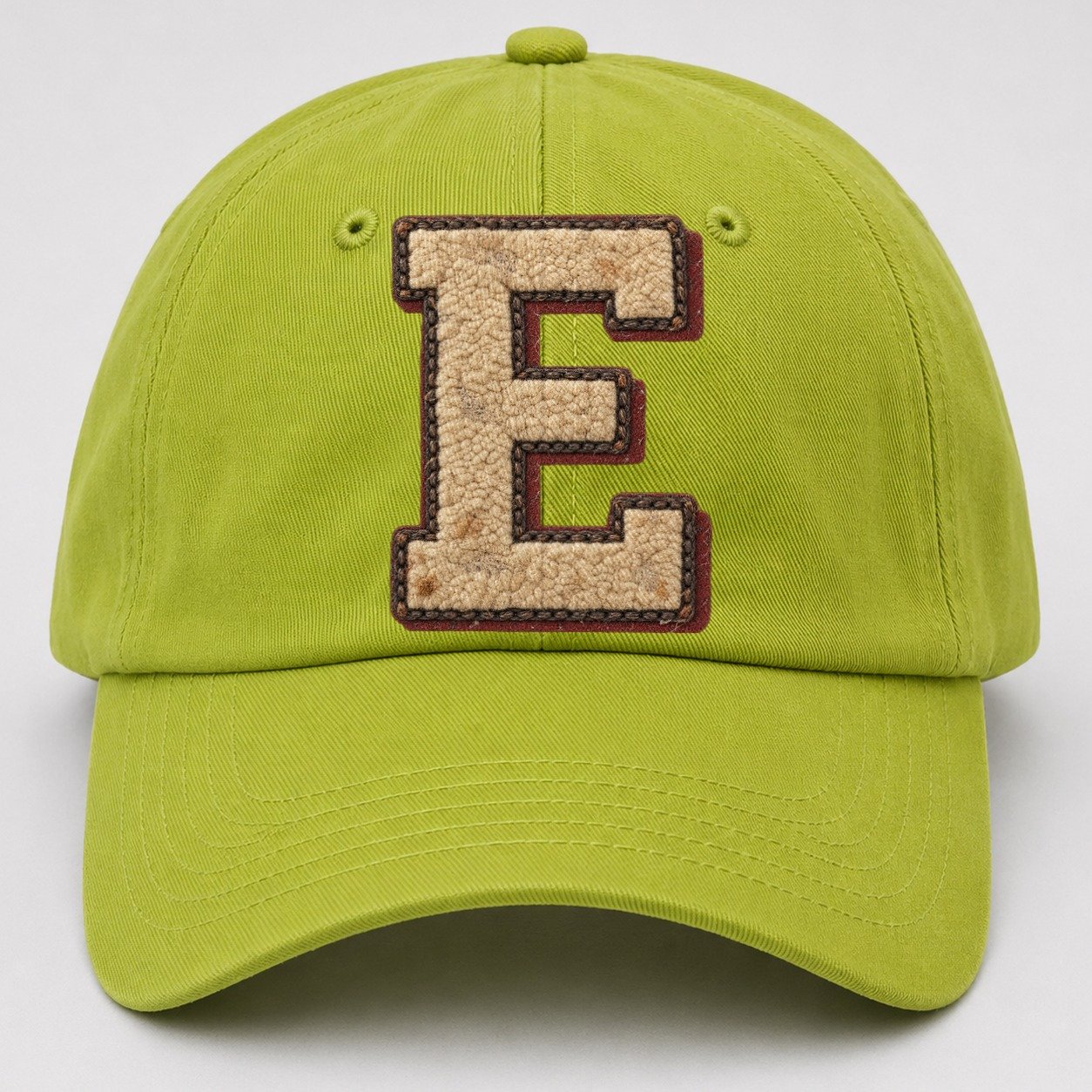 Varsity Chenille E Monogram Baseball Cap – Fluorescent Green