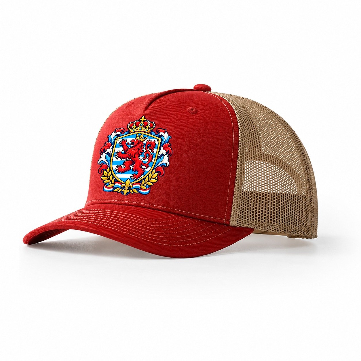 Luxembourg Heraldic Crest Country Logos Trucker Hat – Red Khaki