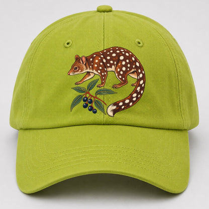 Spotted Tail Quoll And Mountain Pepper Berries Australia Cultural Icons Baseball Cap – Fluorescent Green