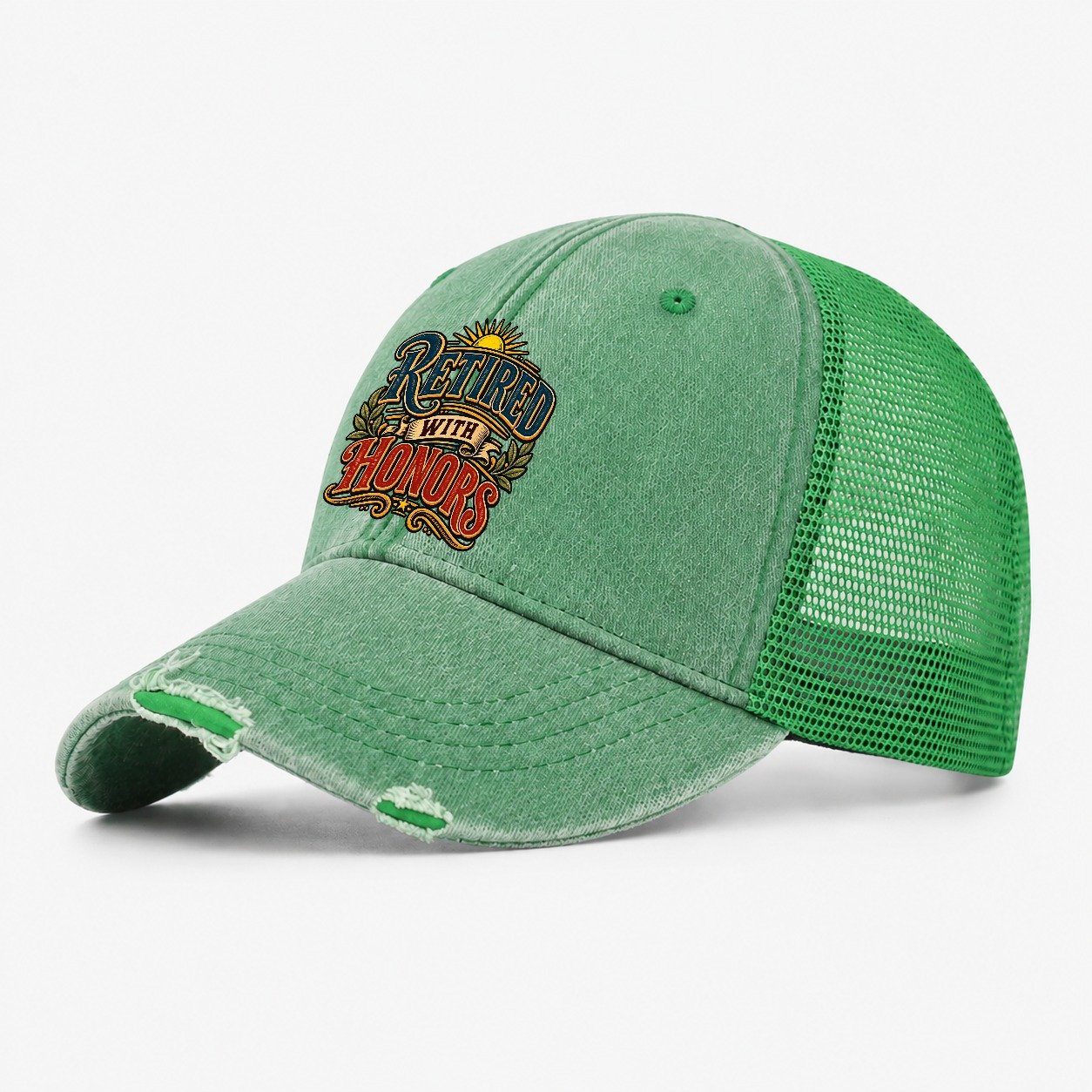 Retired With Honors Retired Living Washed Trucker Hat – Ink Green