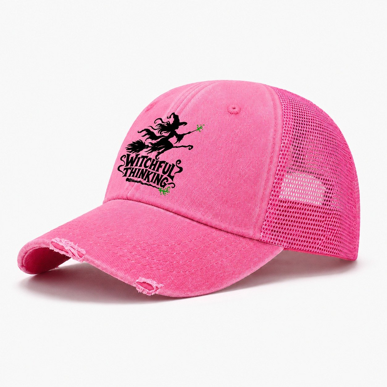 Witchful Thinking Slogan Witch Magic Washed Trucker Hat – Rose
